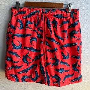 George Men’s Orange Swim Trunks Alligator Novelty Print Mesh Lined Pockets NWT D
